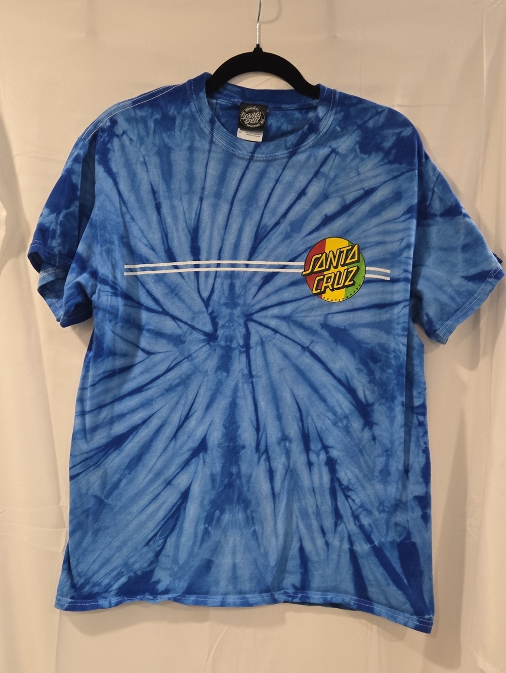 Santa Cruz Skateboards Blue Tie-Dye Tee with Yellow & Red Logo